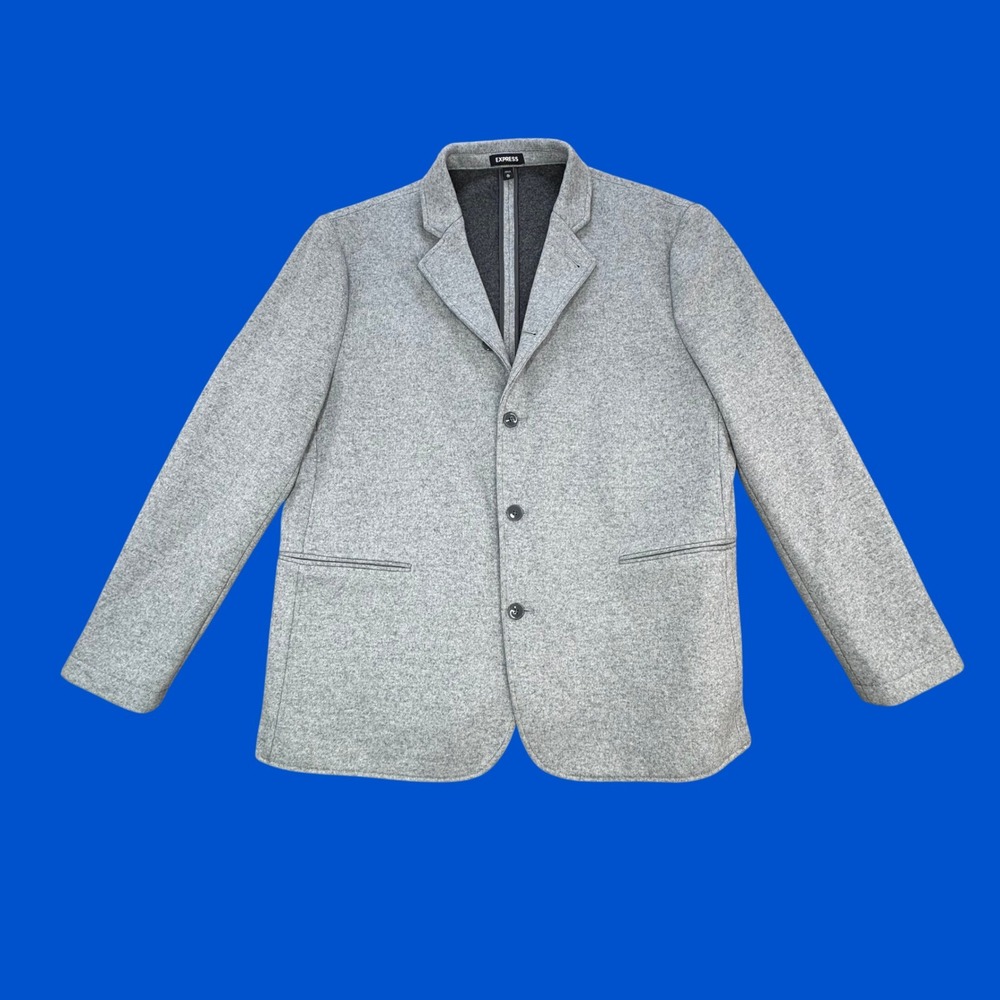 Express Mens Slim Fit Recycled Wool Blend Blazer Heather Grey XL Slim OFfice
